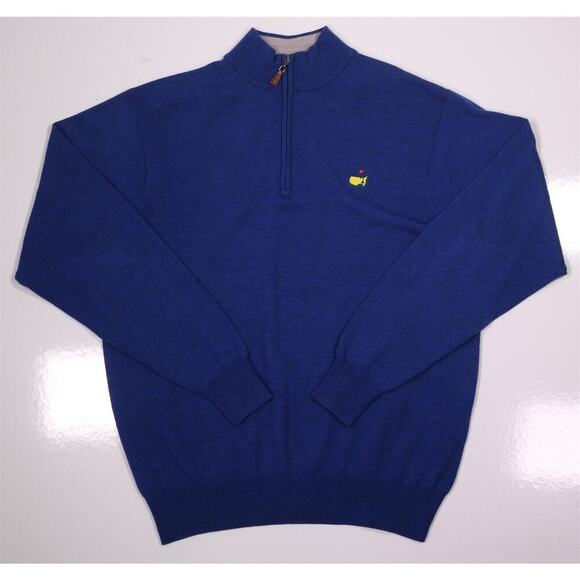 Peter Millar The Masters Royal Blue 1/4 Zip Knit Merino Wool Pullover Mens Large